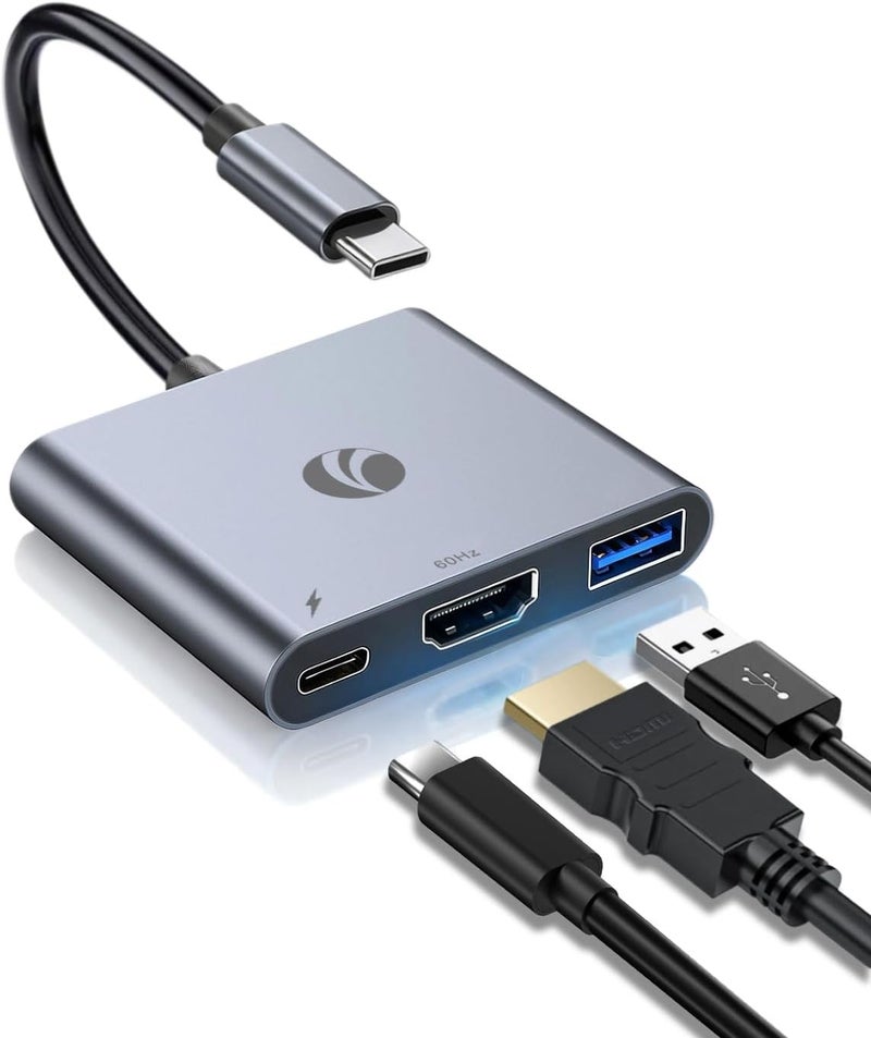 Vcom USB-C to HDMI Adapter, 3-in-1 4K@60Hz HDMI Adapter with 100W PD Charging & 5Gbps USB 3.0 Port, USB Hub Multiport for MacBook, iPad, iPhone 16 Pro Samsung S24/23, Chromebook (Grey（3-in-1) - Image 1